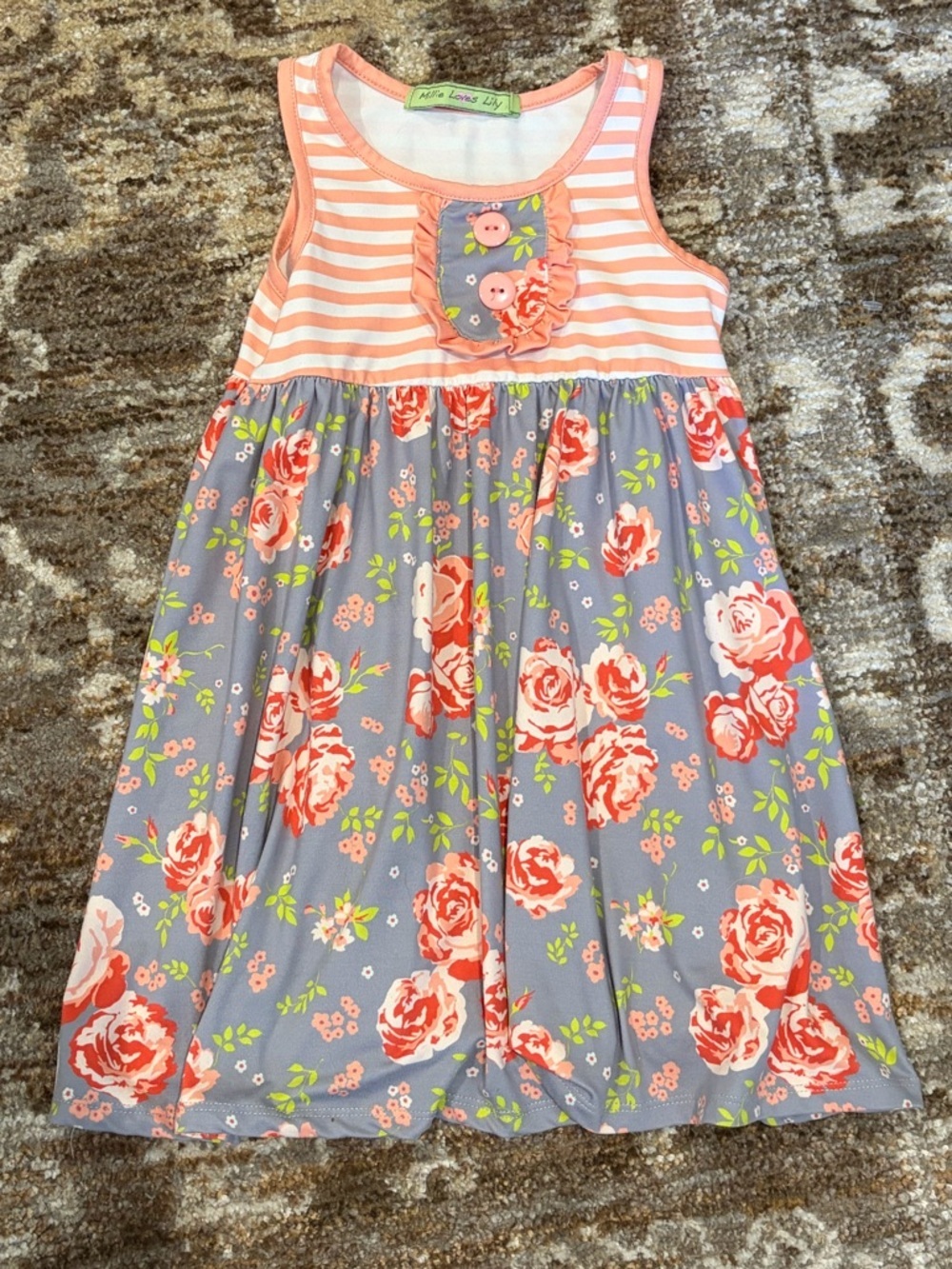 Millie Loves Lily size 3 Girls Coral Stripe & Gray Floral Sleeveless Dress